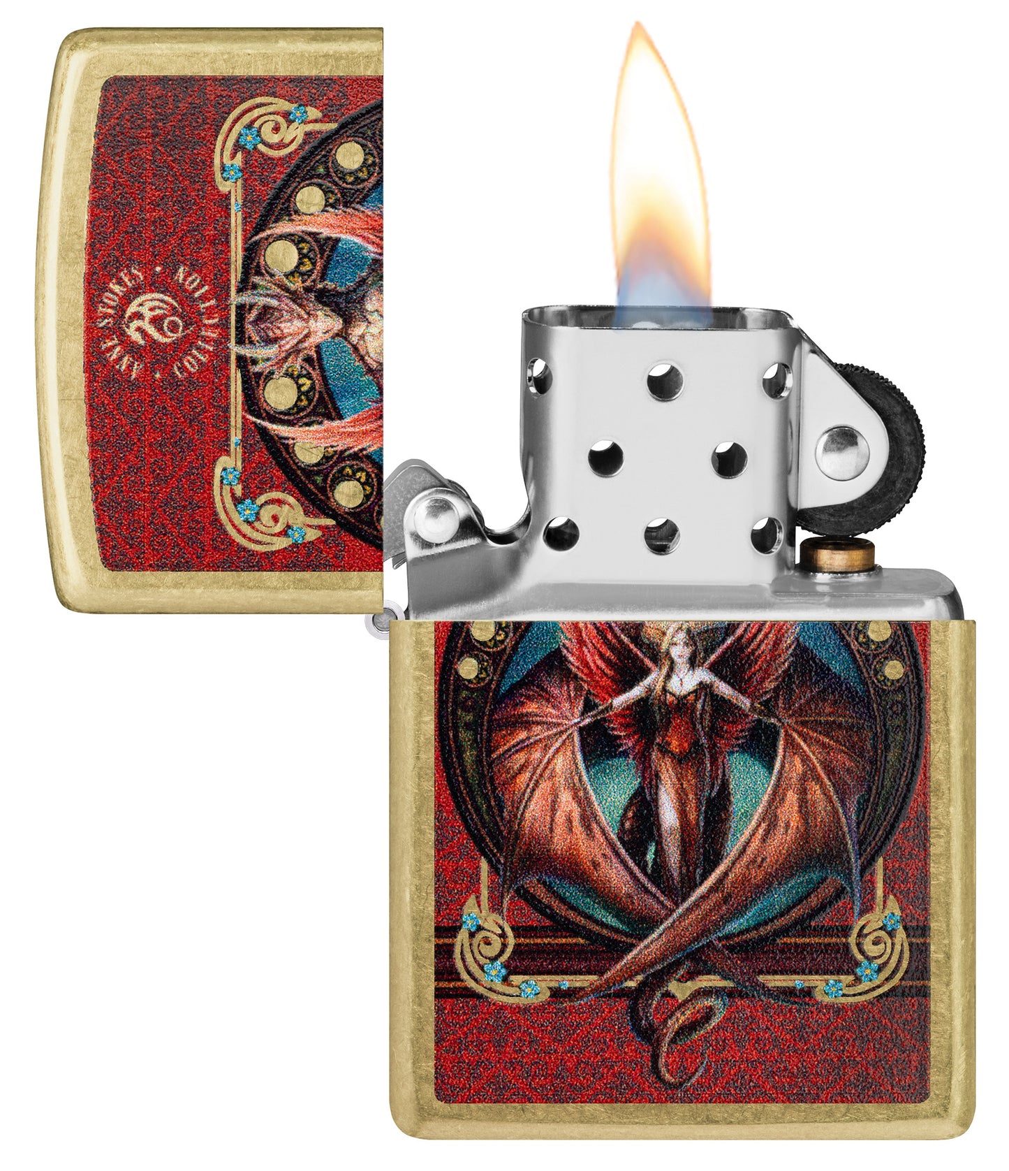 Zippo Anne Stokes Copperwing Dragon Design Street Brass Pocket Lighter
