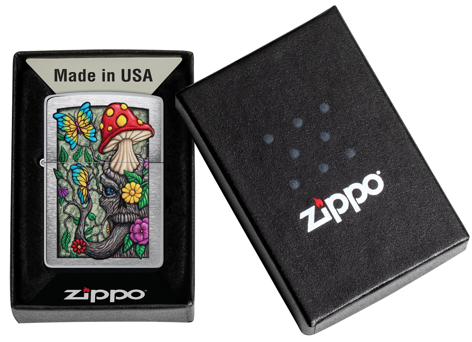 Zippo Freaky Nature Design Brushed Chrome Pocket Lighter