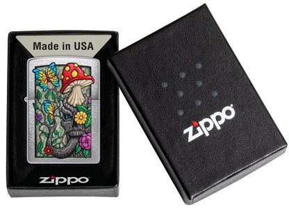 Zippo Freaky Nature Design Brushed Chrome Pocket Lighter