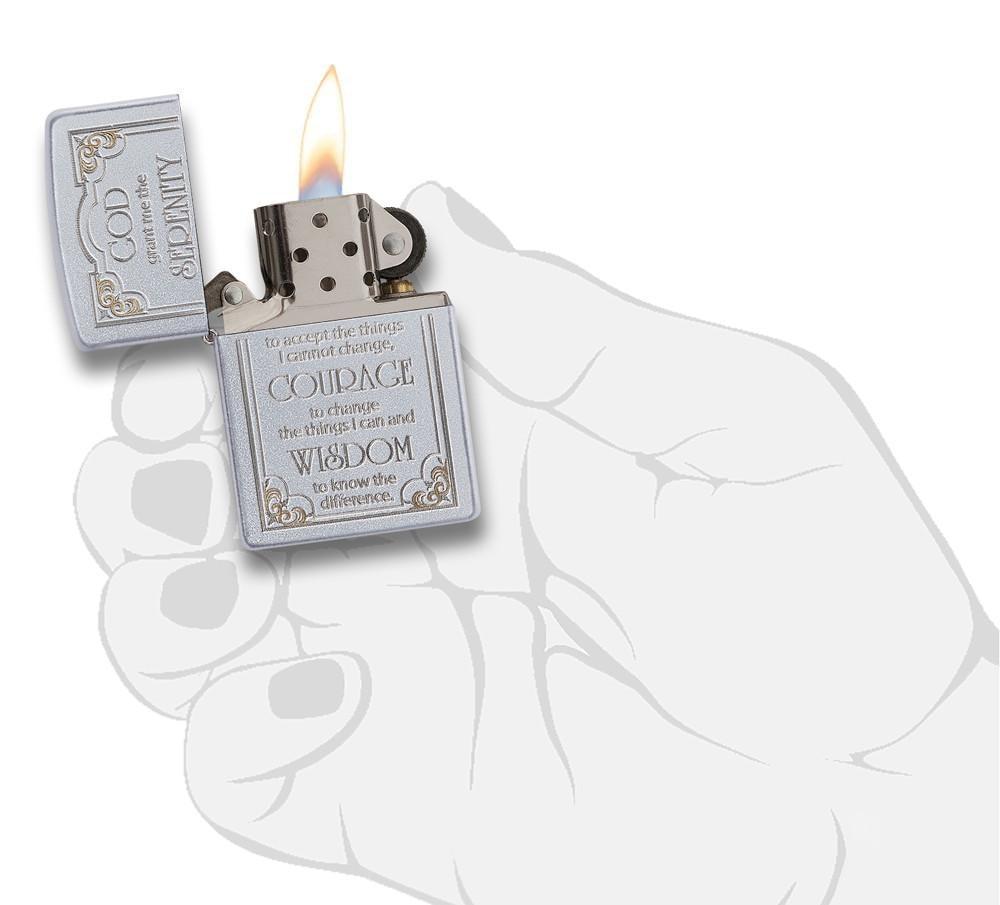 Serenity Prayer Satin Chrome Pocket Lighter