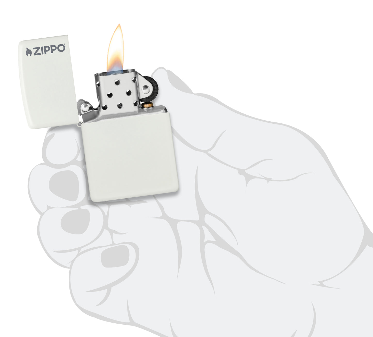 214ZL  White Matte Logo Pocket Lighter