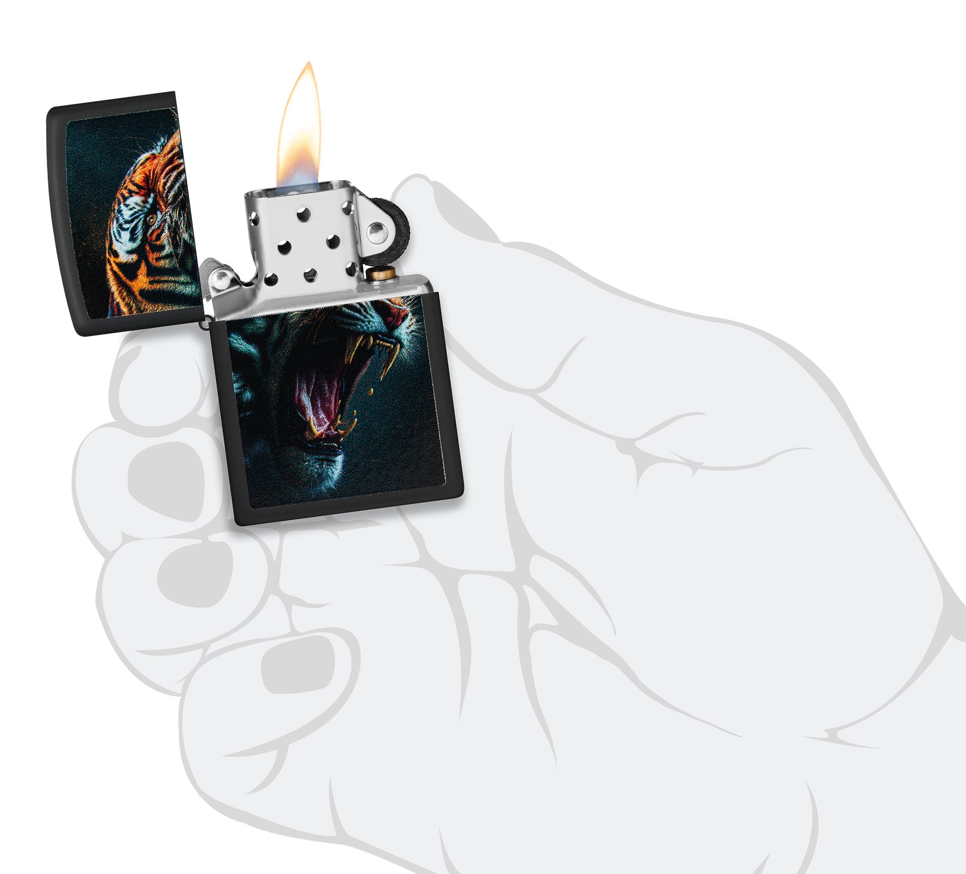 Zippo Tiger Roar Design Black Matte Pocket Lighter