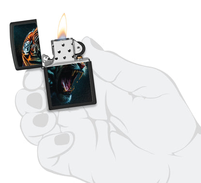 Zippo Tiger Roar Design Black Matte Pocket Lighter