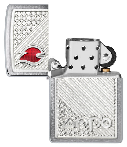 Tiles Emblem Design Brushed Chrome Pocket Lighter