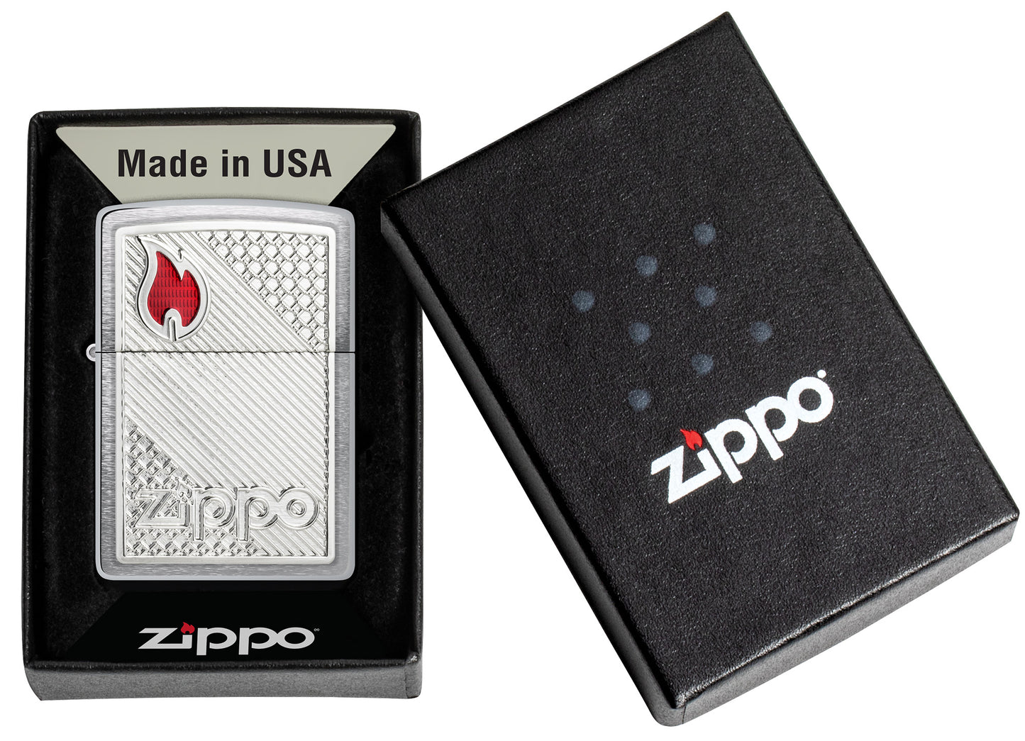 Tiles Emblem Design Brushed Chrome Pocket Lighter