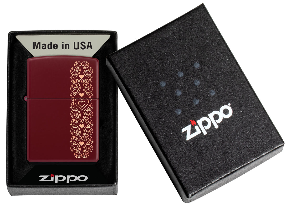 Zippo Heart Garland Design Merlot Pocket Lighter