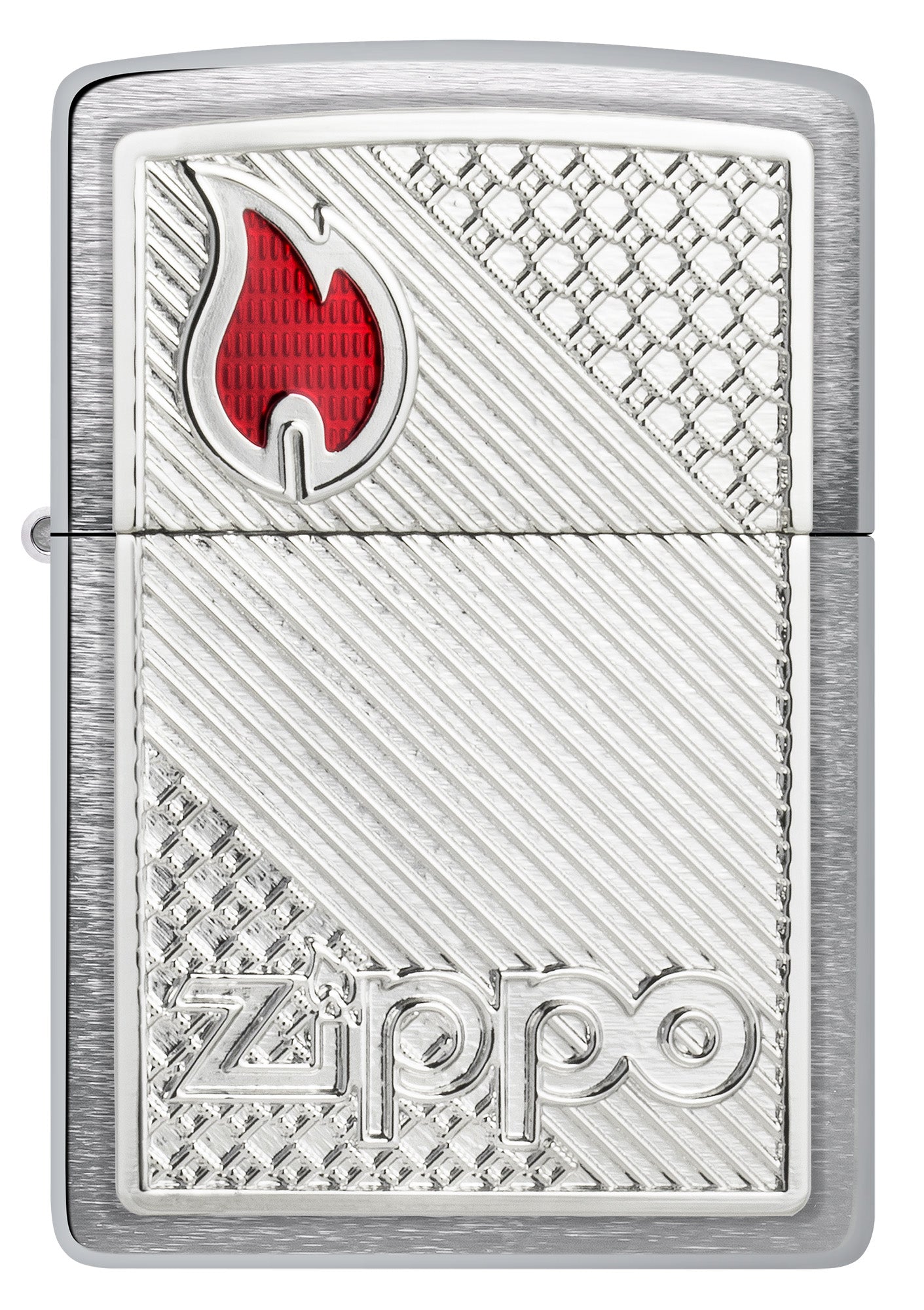 Tiles Emblem Design Brushed Chrome Pocket Lighter