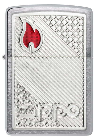 Tiles Emblem Design Brushed Chrome Pocket Lighter