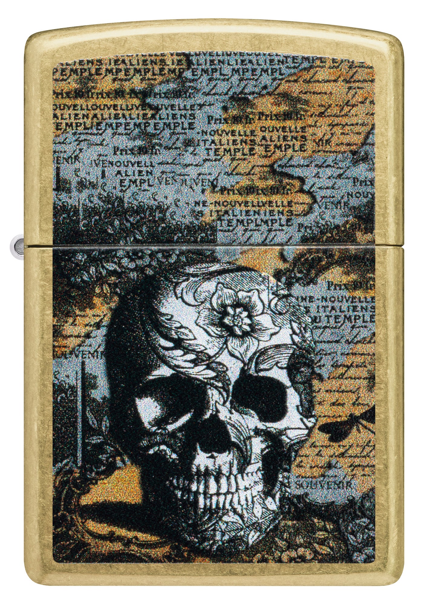 Zippo Floral Skull Design Street Brass Pocket Lighter