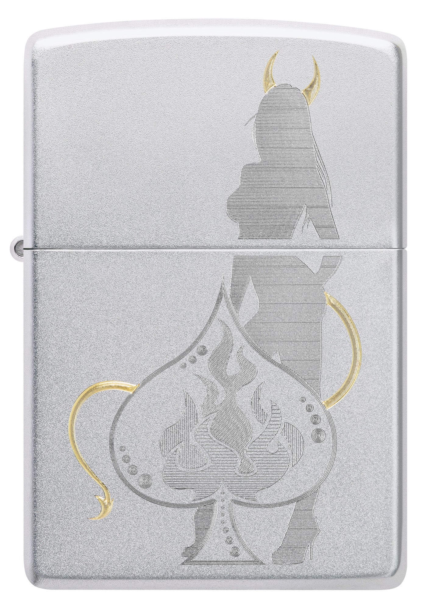 Zippo Devilish Ace Design Satin Chrome Pocket Lighter