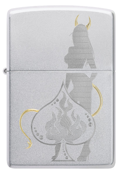 Zippo Devilish Ace Design Satin Chrome Pocket Lighter