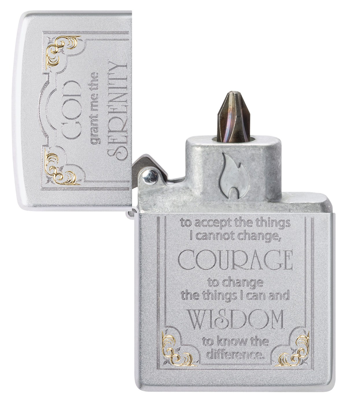 Serenity Prayer Satin Chrome Pocket Lighter