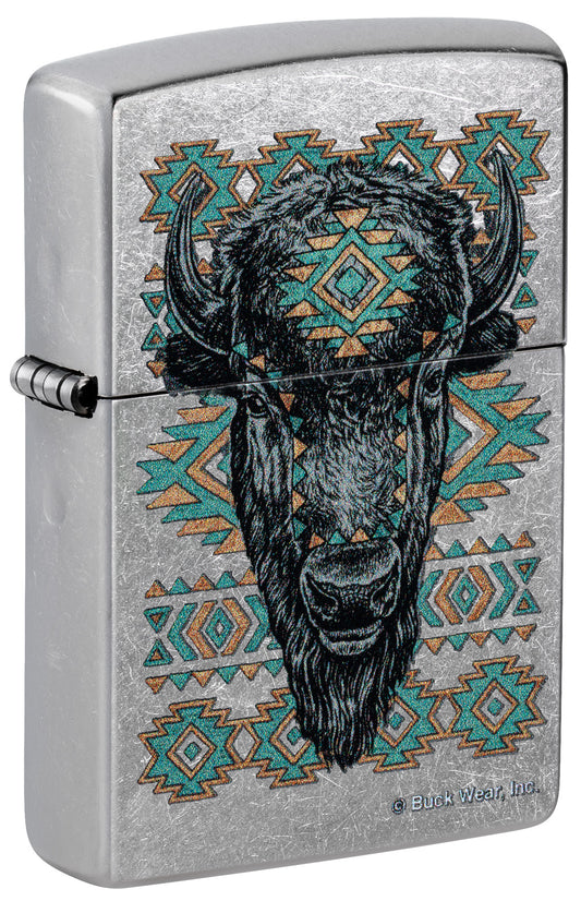 Zippo Buck Wear Southwest Bison Design Street Chrome Pocket Lighter