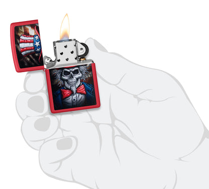 Zippo Uncle Skeleton Design Red Matte Pocket Lighter