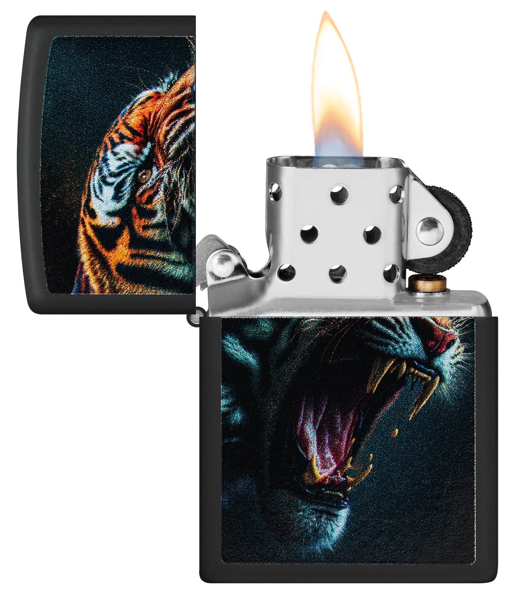 Zippo Tiger Roar Design Black Matte Pocket Lighter