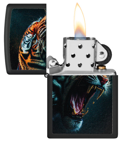 Zippo Tiger Roar Design Black Matte Pocket Lighter