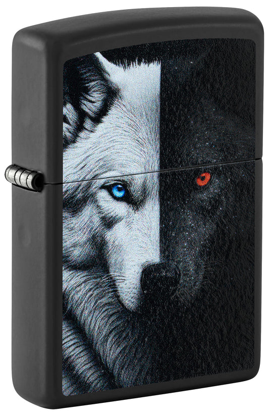 Zippo Two Wolves Design Black Matte Pocket Lighter