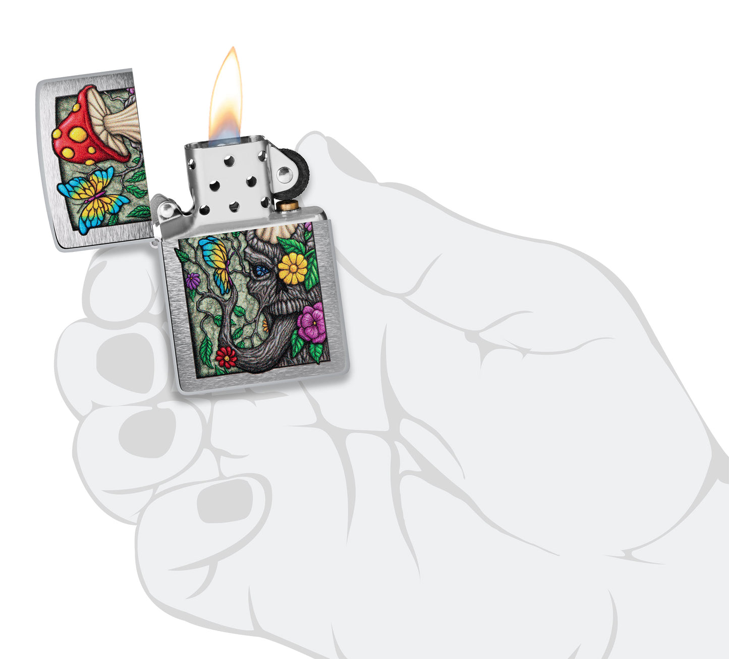 Zippo Freaky Nature Design Brushed Chrome Pocket Lighter
