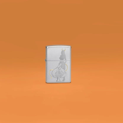 Zippo Devilish Ace Design Satin Chrome Pocket Lighter