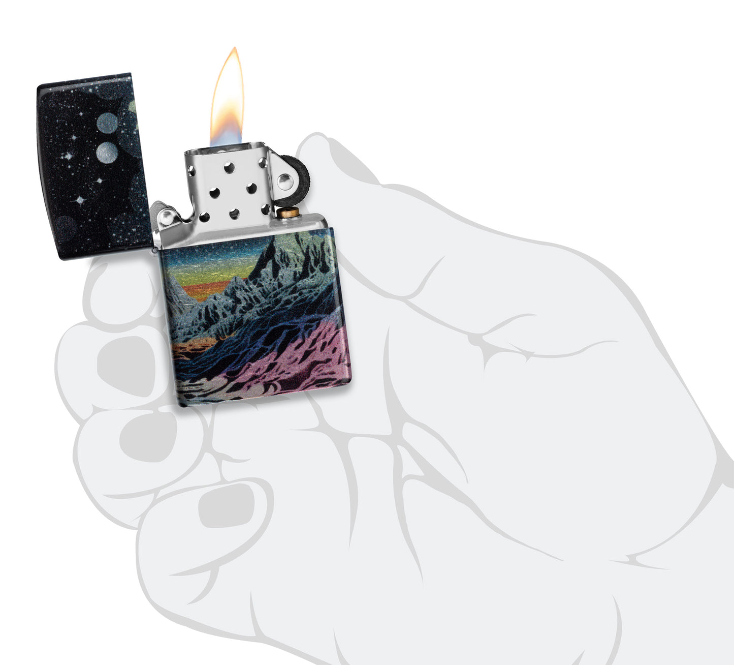 Zippo Space in Color Design 540 Tumbled Chrome Pocket Lighter