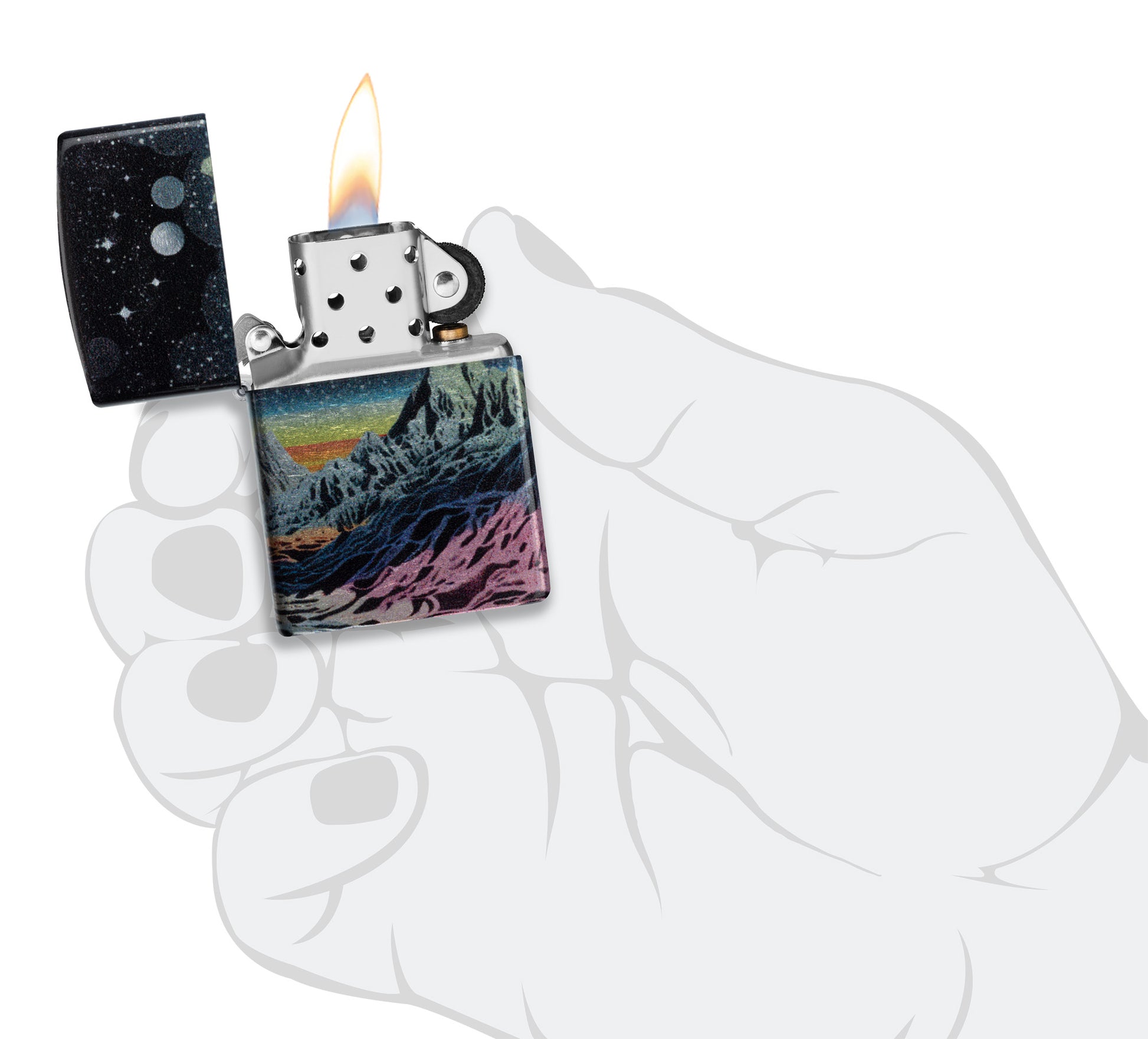 Zippo Space in Color Design 540 Tumbled Chrome Pocket Lighter