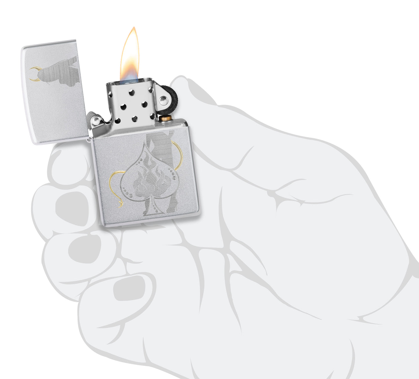Zippo Devilish Ace Design Satin Chrome Pocket Lighter