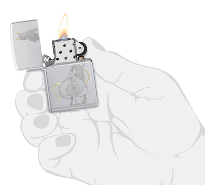 Zippo Devilish Ace Design Satin Chrome Pocket Lighter