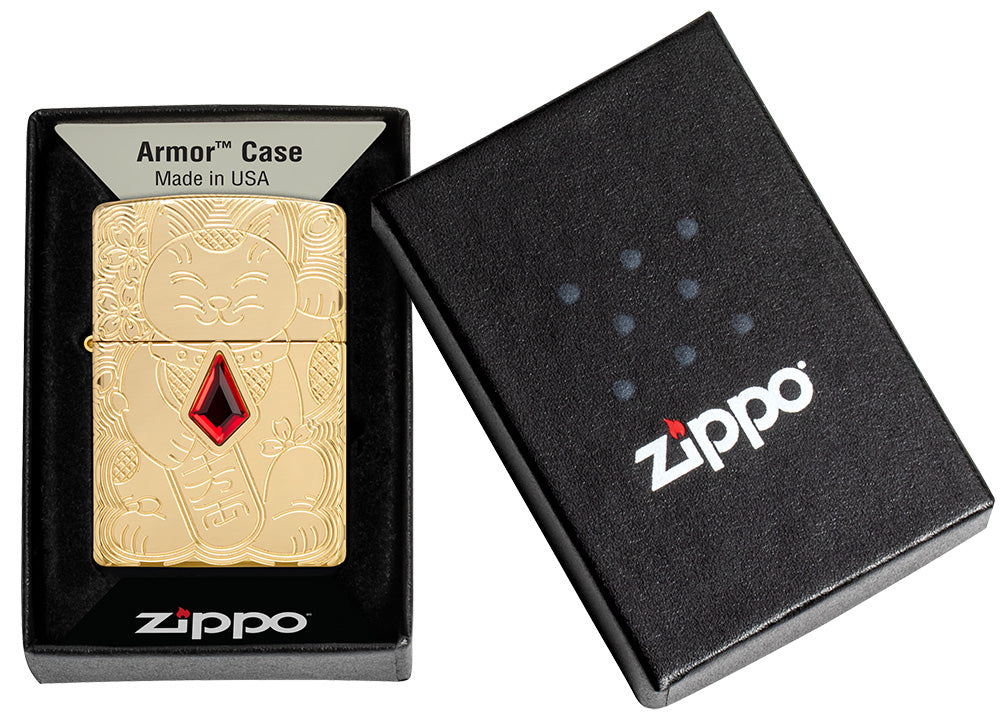 Lucky Cat Design Armor High Polish Brass Pocket Lighter