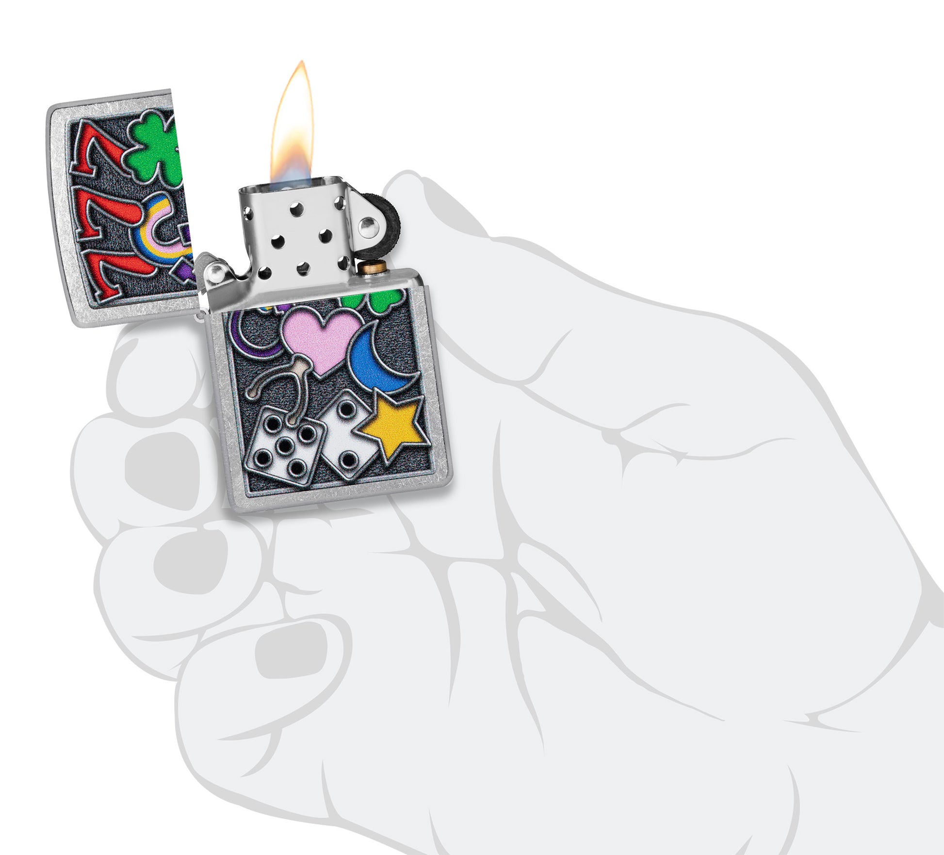 Zippo All Luck Design Street Chrome Pocket Lighter