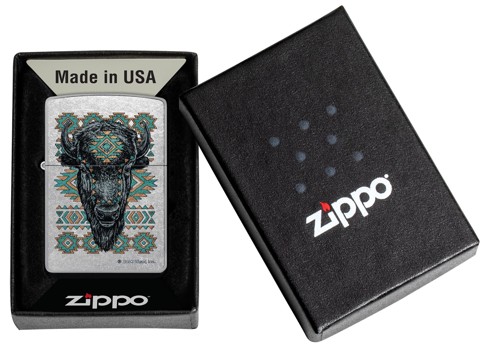 Zippo Buck Wear Southwest Bison Design Street Chrome Pocket Lighter