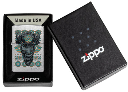 Zippo Buck Wear Southwest Bison Design Street Chrome Pocket Lighter