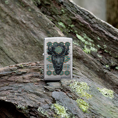 Zippo Buck Wear Southwest Bison Design Street Chrome Pocket Lighter