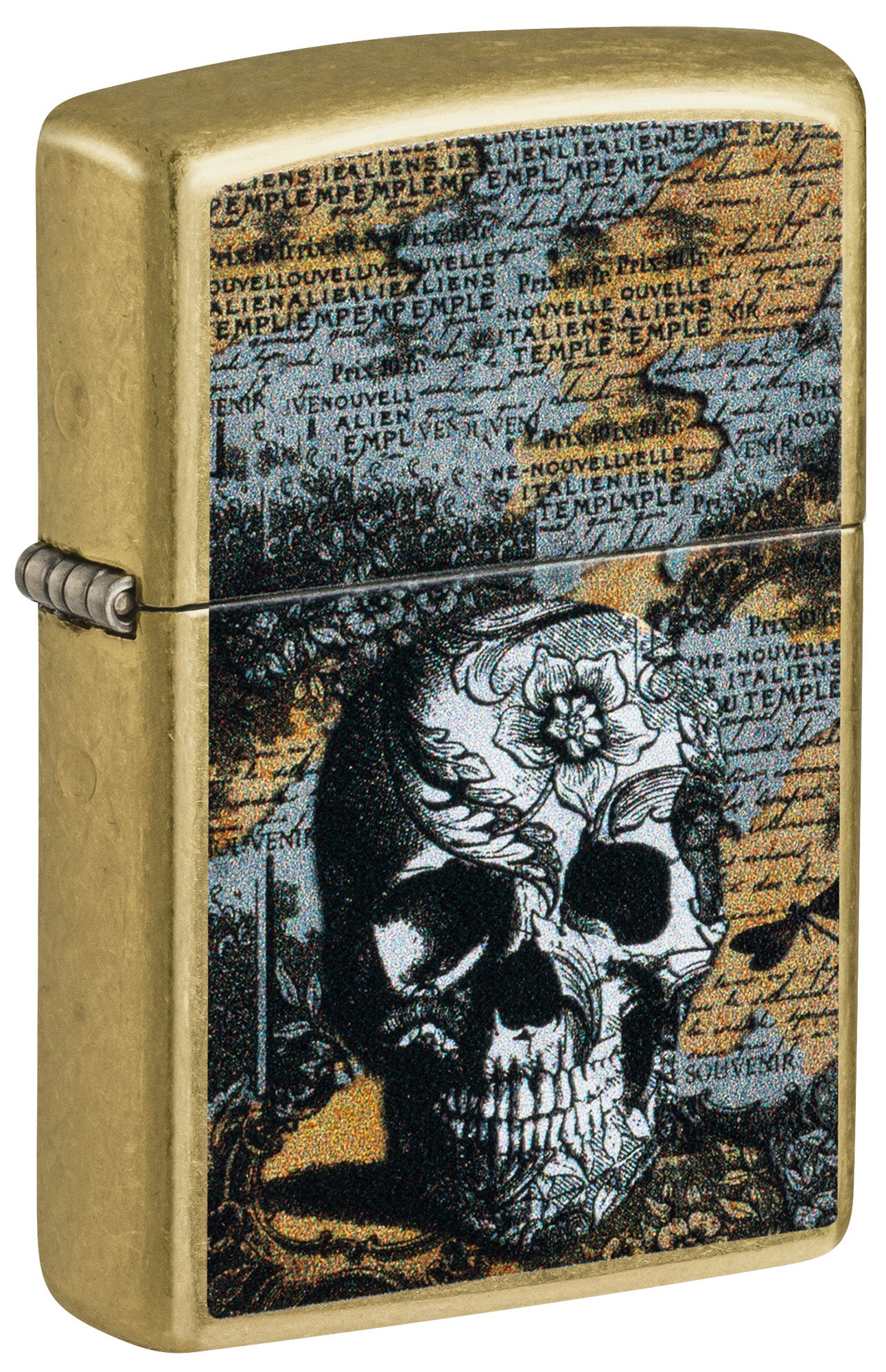Zippo Floral Skull Design Street Brass Pocket Lighter