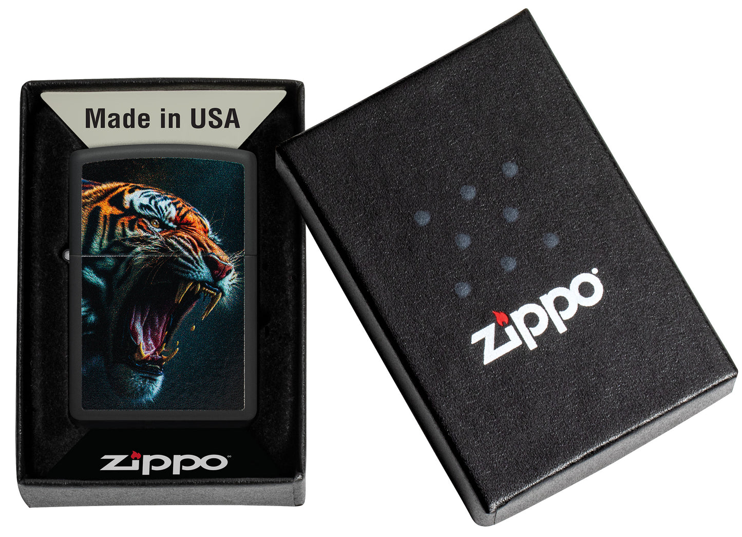 Zippo Tiger Roar Design Black Matte Pocket Lighter
