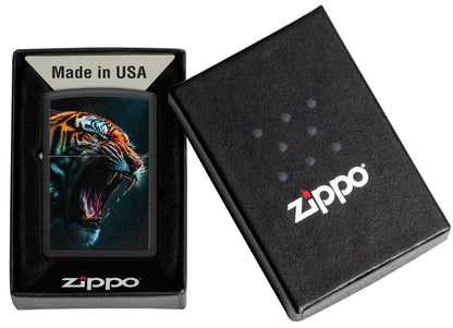 Zippo Tiger Roar Design Black Matte Pocket Lighter