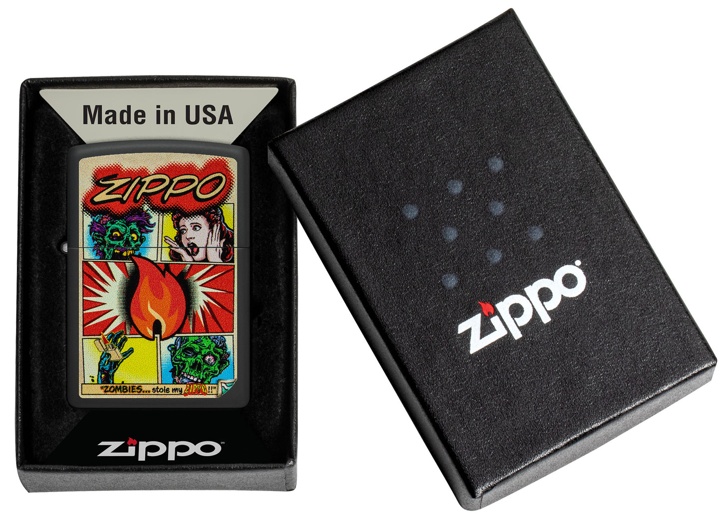 Zippo Comic Zombies Design Black Matte Pocket Lighter