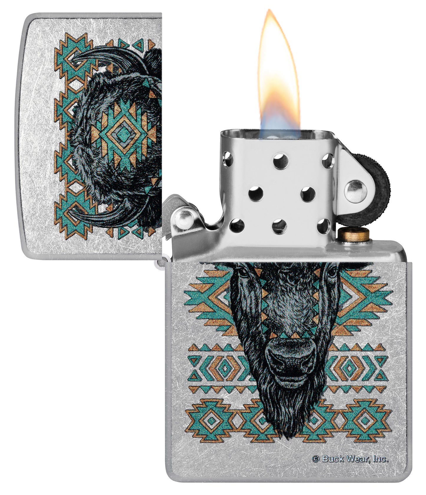 Zippo Buck Wear Southwest Bison Design Street Chrome Pocket Lighter
