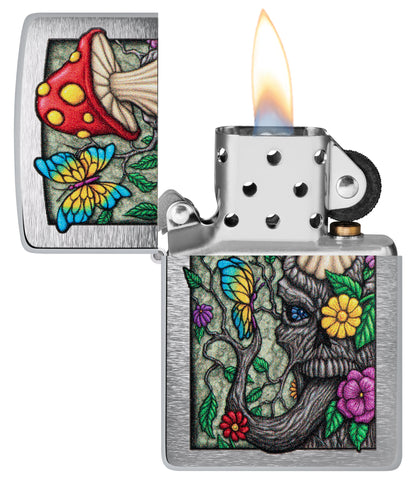 Zippo Freaky Nature Design Brushed Chrome Pocket Lighter