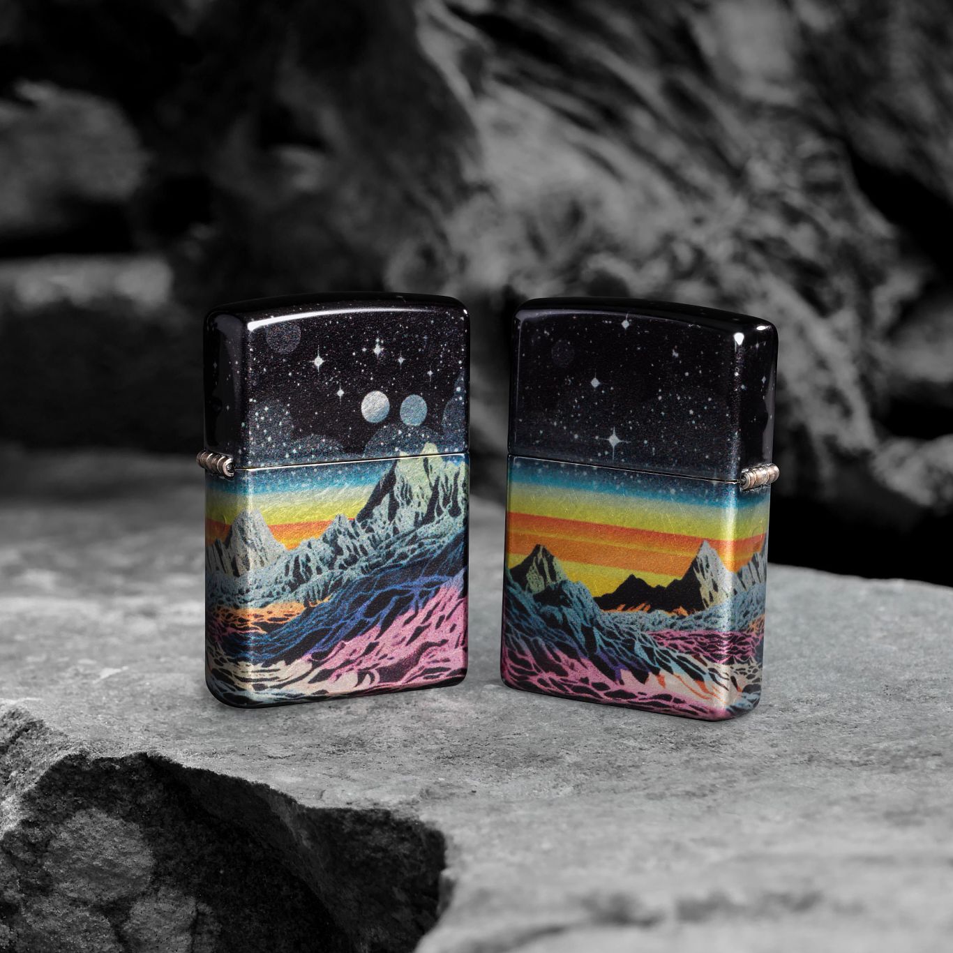 Zippo Space in Color Design 540 Tumbled Chrome Pocket Lighter