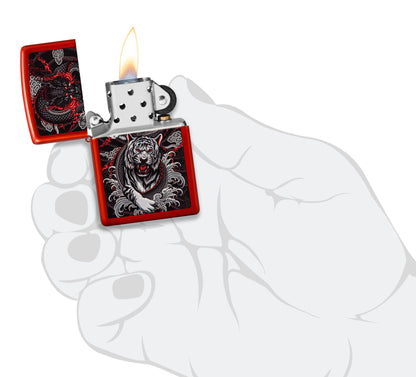 Zippo Dragon Tiger Design Metallic Red Pocket Lighter