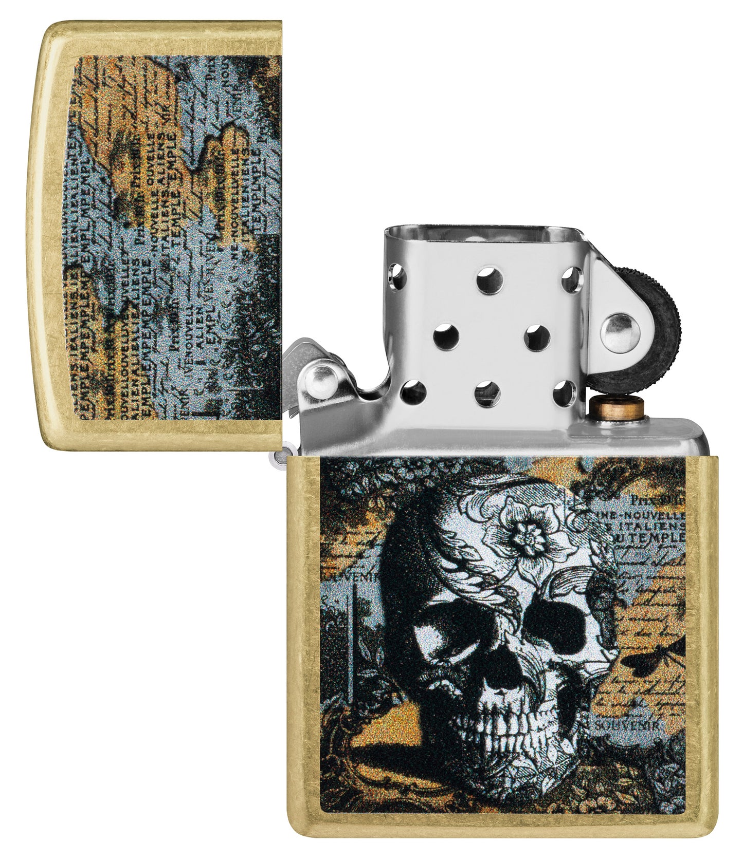 Zippo Floral Skull Design Street Brass Pocket Lighter