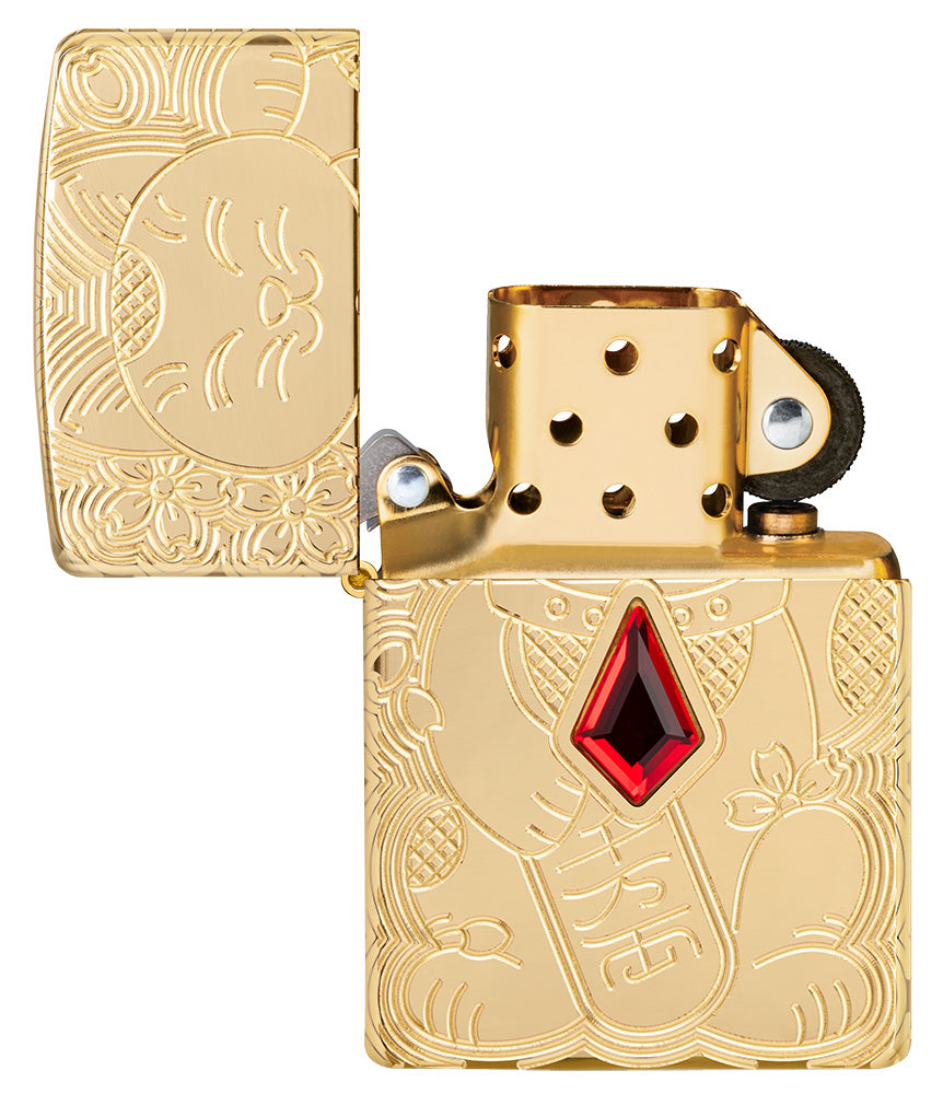 Lucky Cat Design Armor High Polish Brass Pocket Lighter