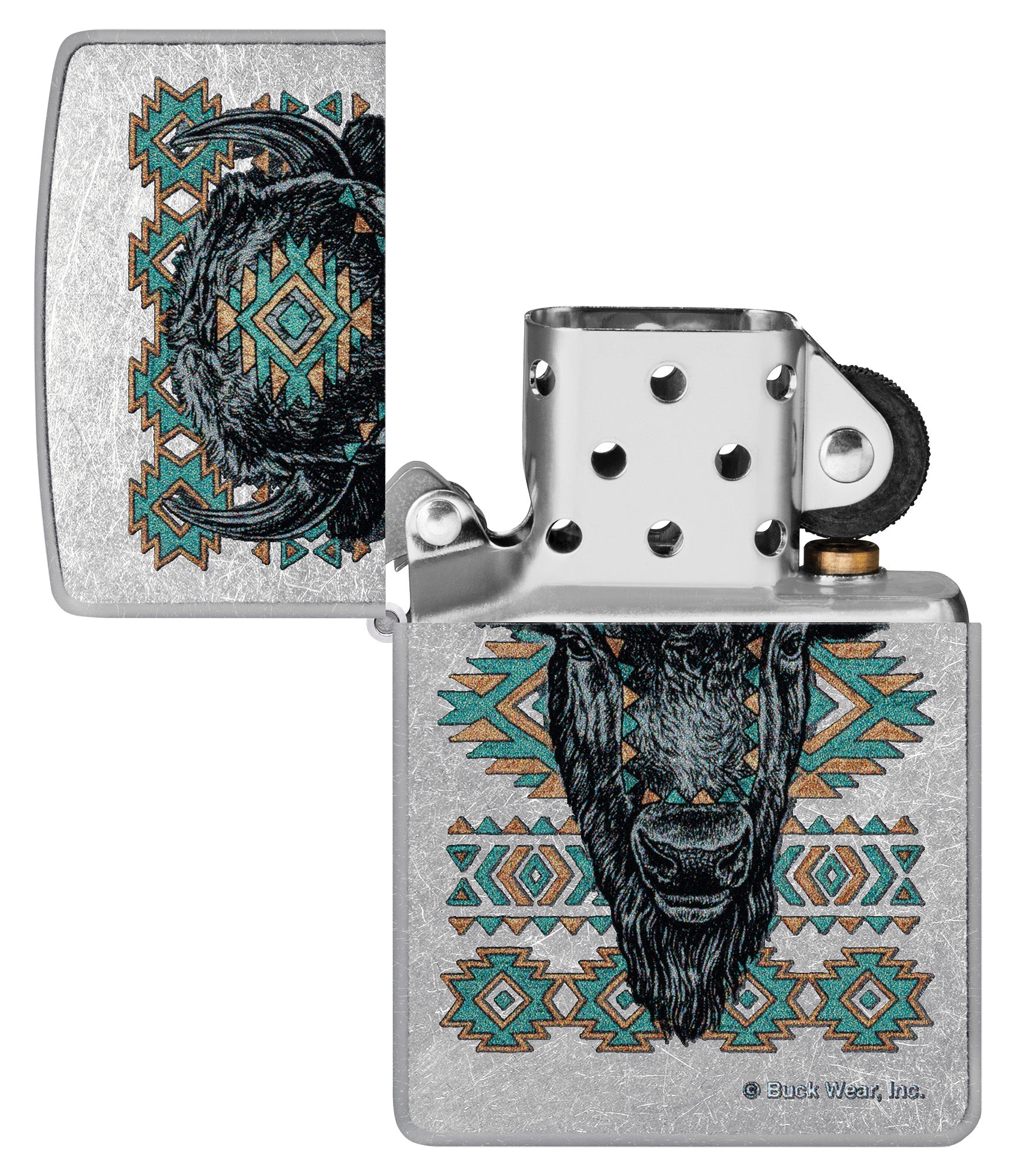 Zippo Buck Wear Southwest Bison Design Street Chrome Pocket Lighter