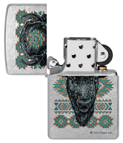 Zippo Buck Wear Southwest Bison Design Street Chrome Pocket Lighter