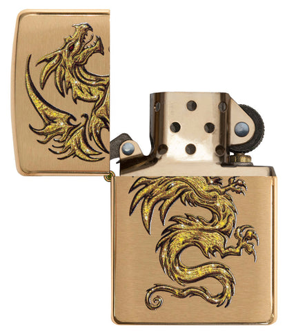 Dragon Design Brushed Brass Pocket Lighter