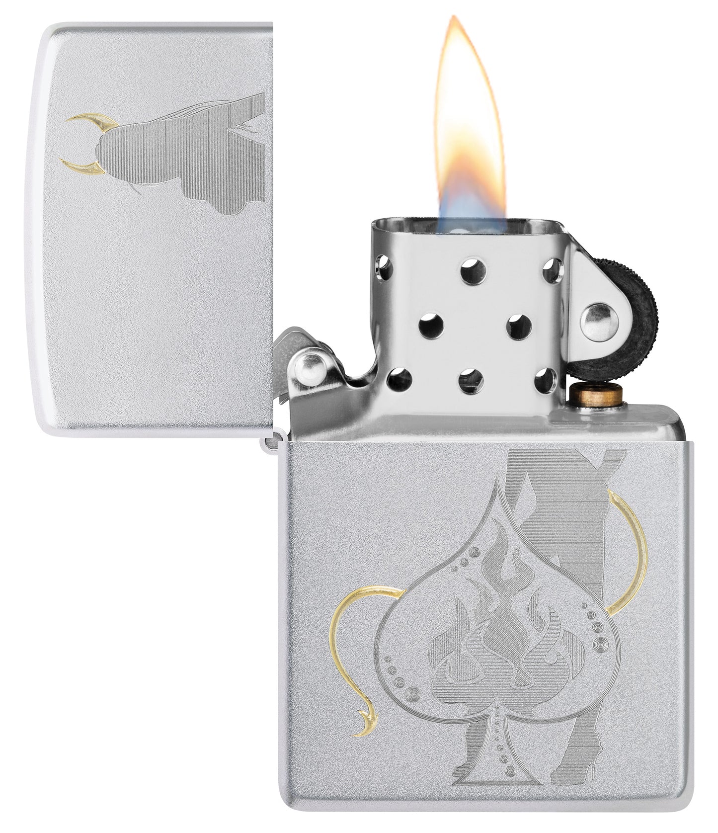 Zippo Devilish Ace Design Satin Chrome Pocket Lighter