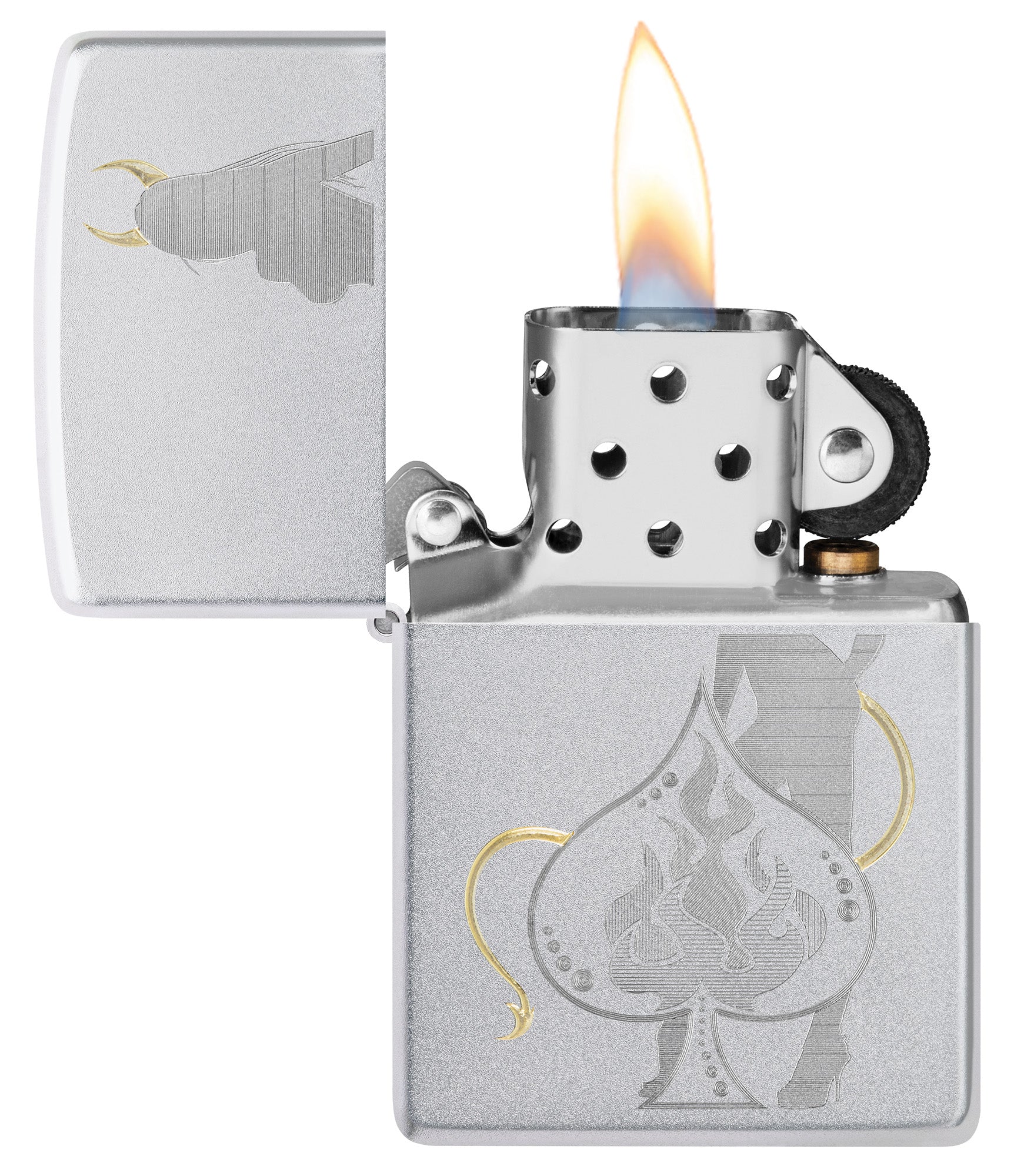 Zippo Devilish Ace Design Satin Chrome Pocket Lighter