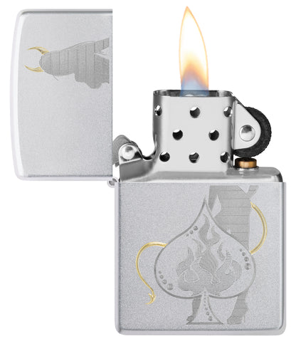 Zippo Devilish Ace Design Satin Chrome Pocket Lighter