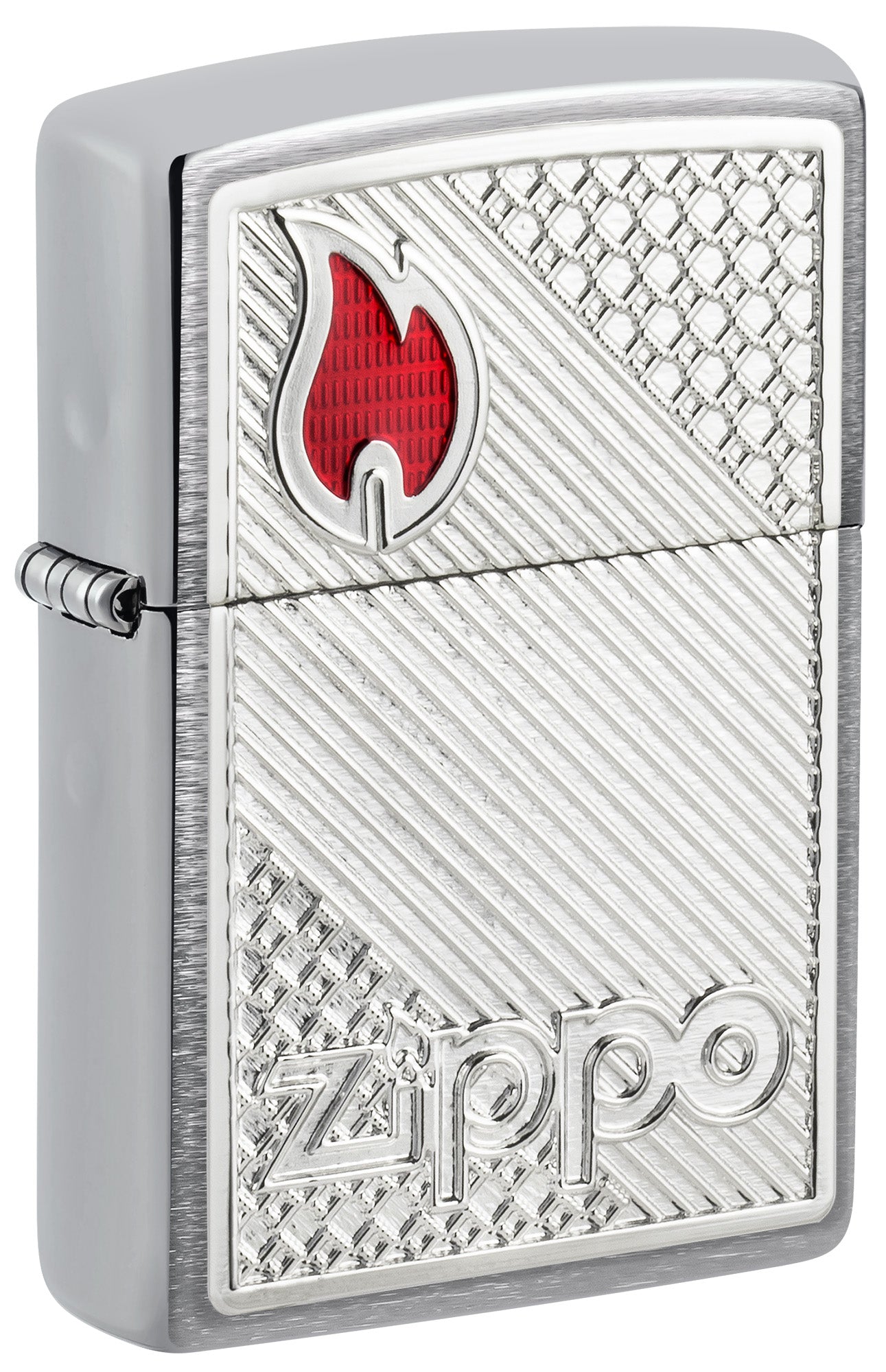 Tiles Emblem Design Brushed Chrome Pocket Lighter