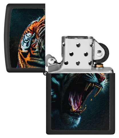 Zippo Tiger Roar Design Black Matte Pocket Lighter
